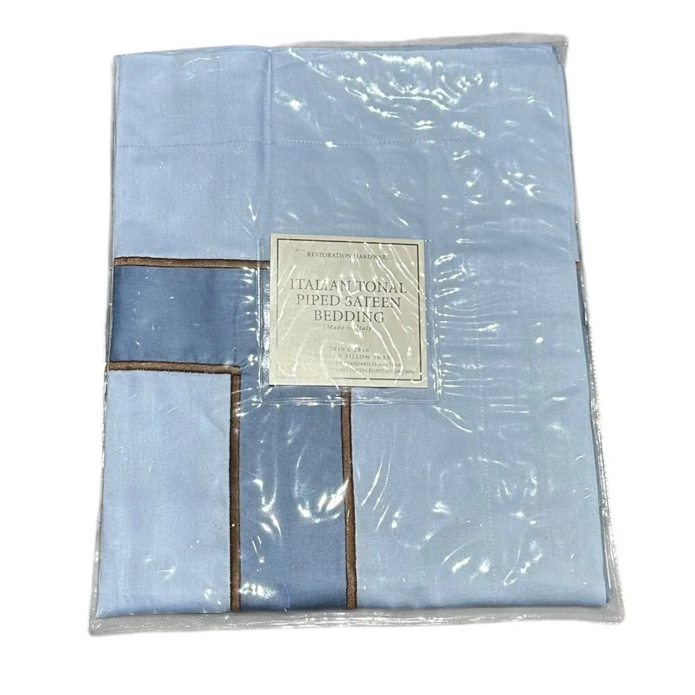 Restoration Hardware Italian Tonal Piped Sateen Sky Standard Sham Italy